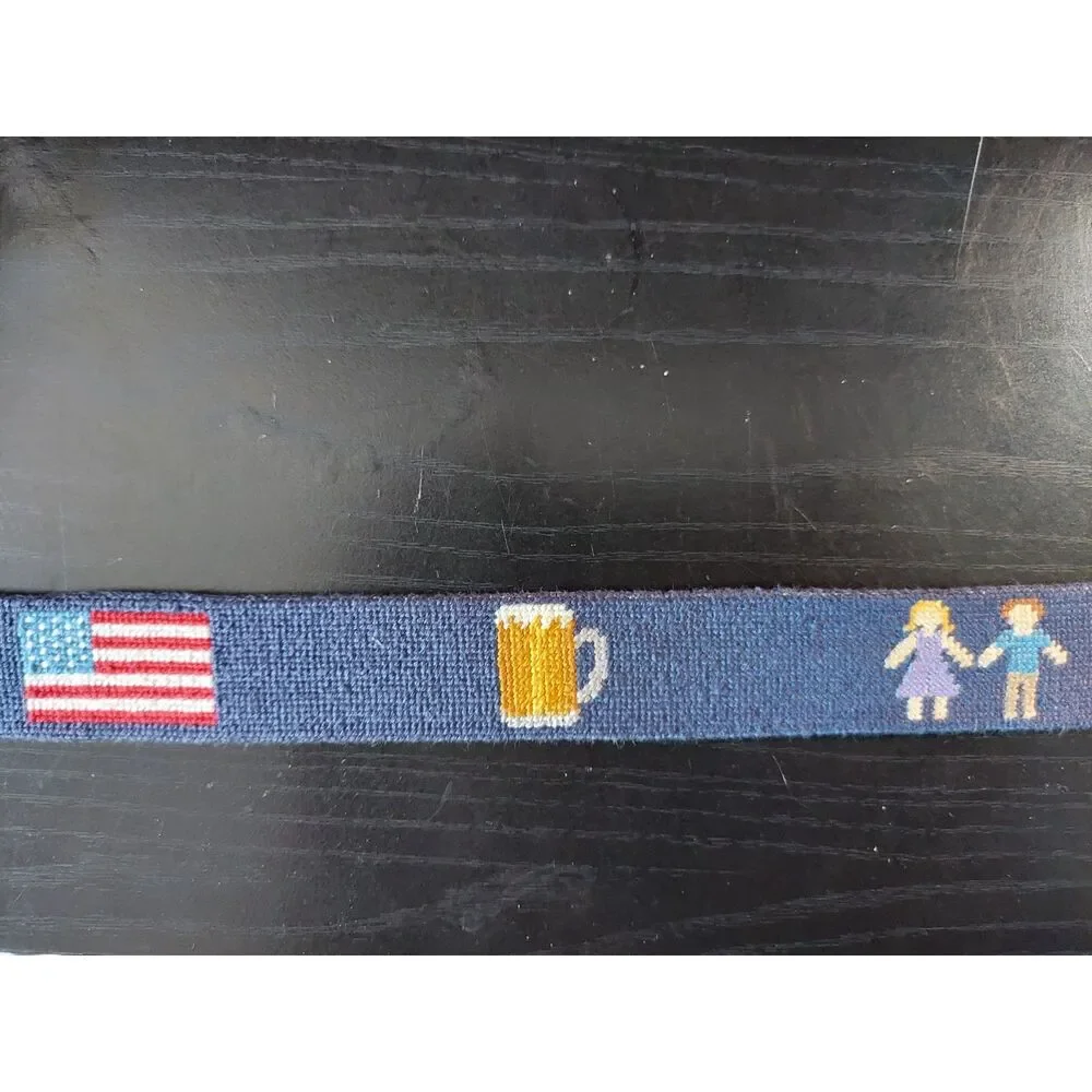 Smathers & Branson Hand Stitched Needlepoint Leather Belt Sz 42 Personalized